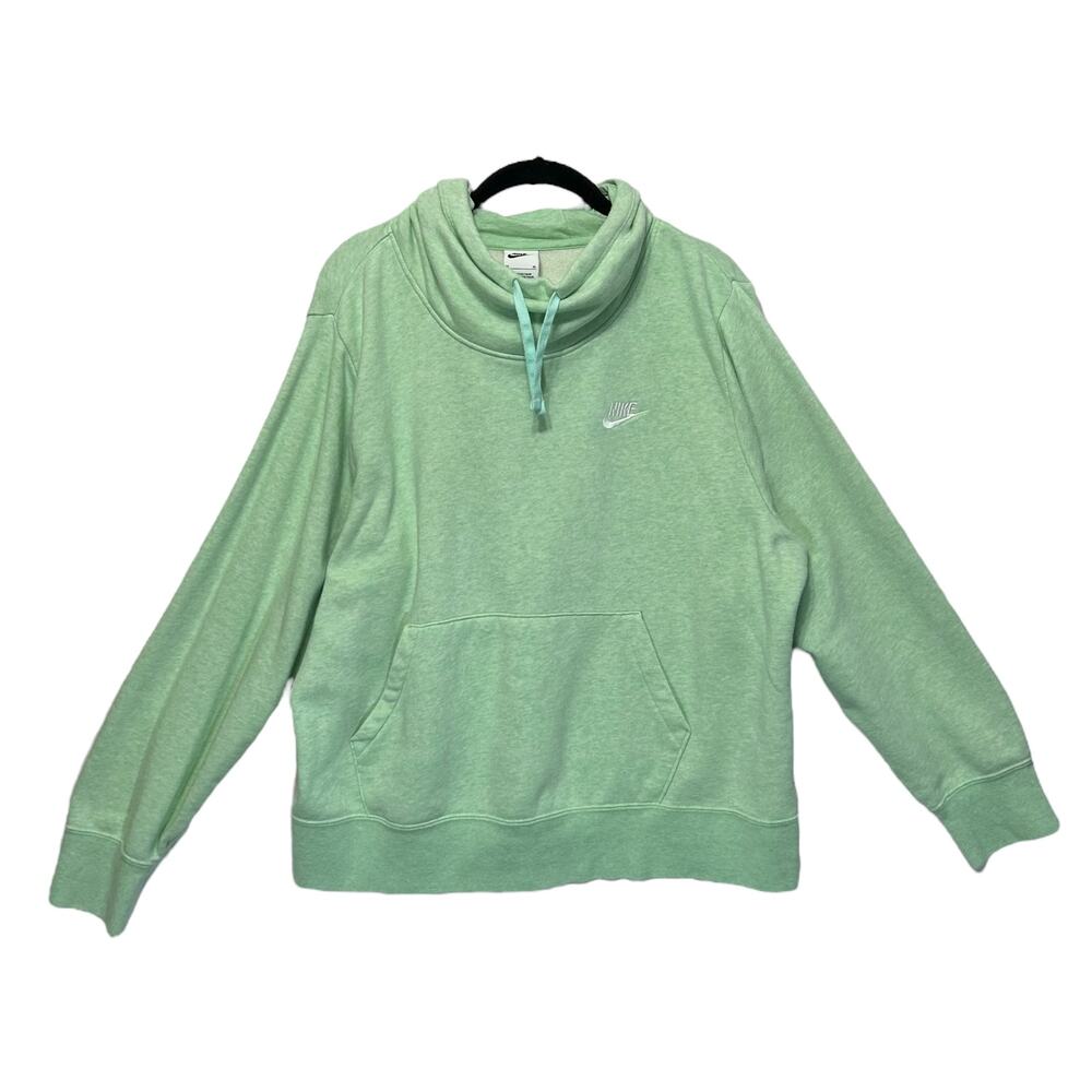 Nike Club Fleece Funnel-Neck Hoodie Womens Sz 0X Green Athleisure Workout Casual